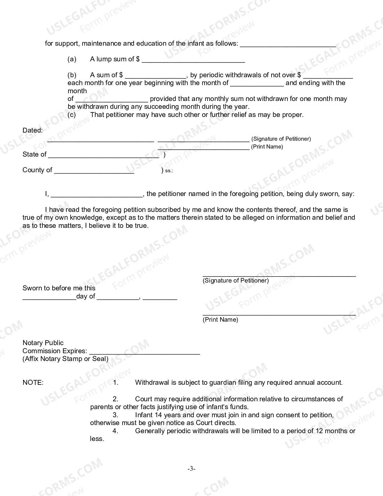 Preview Petition For Withdrawal of Infants Property For Support And Education (And Schedules)