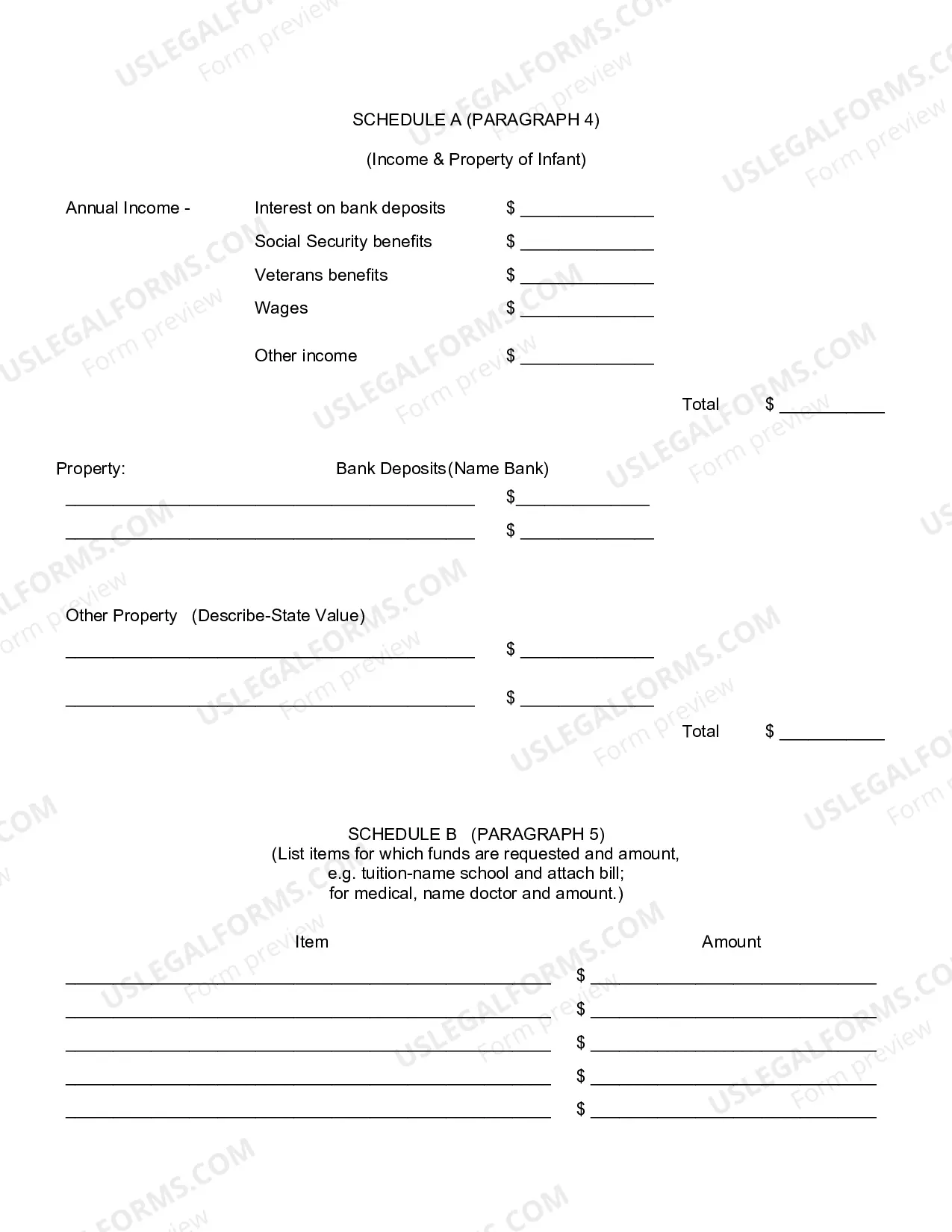 Preview Petition For Withdrawal of Infants Property For Support And Education (And Schedules)