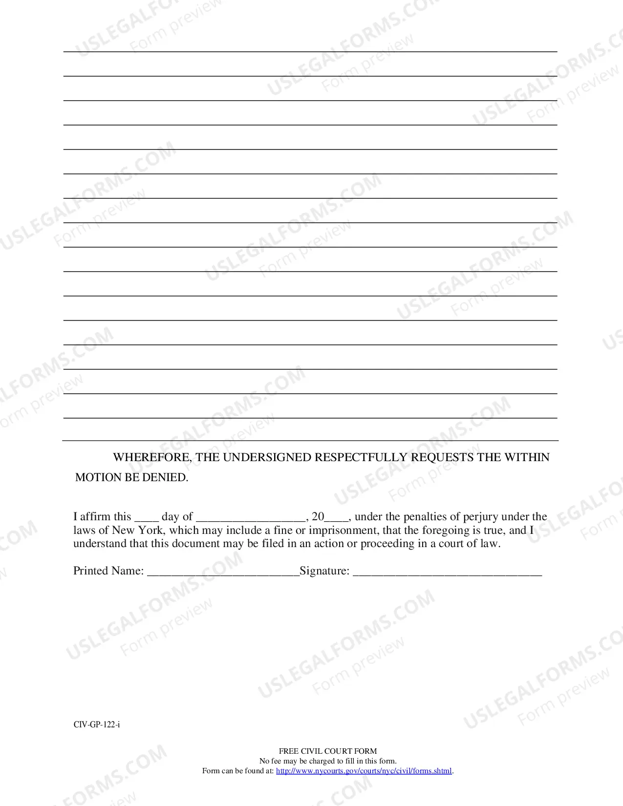 Preview Affidavit In Opposition (Landlord-Tenant)