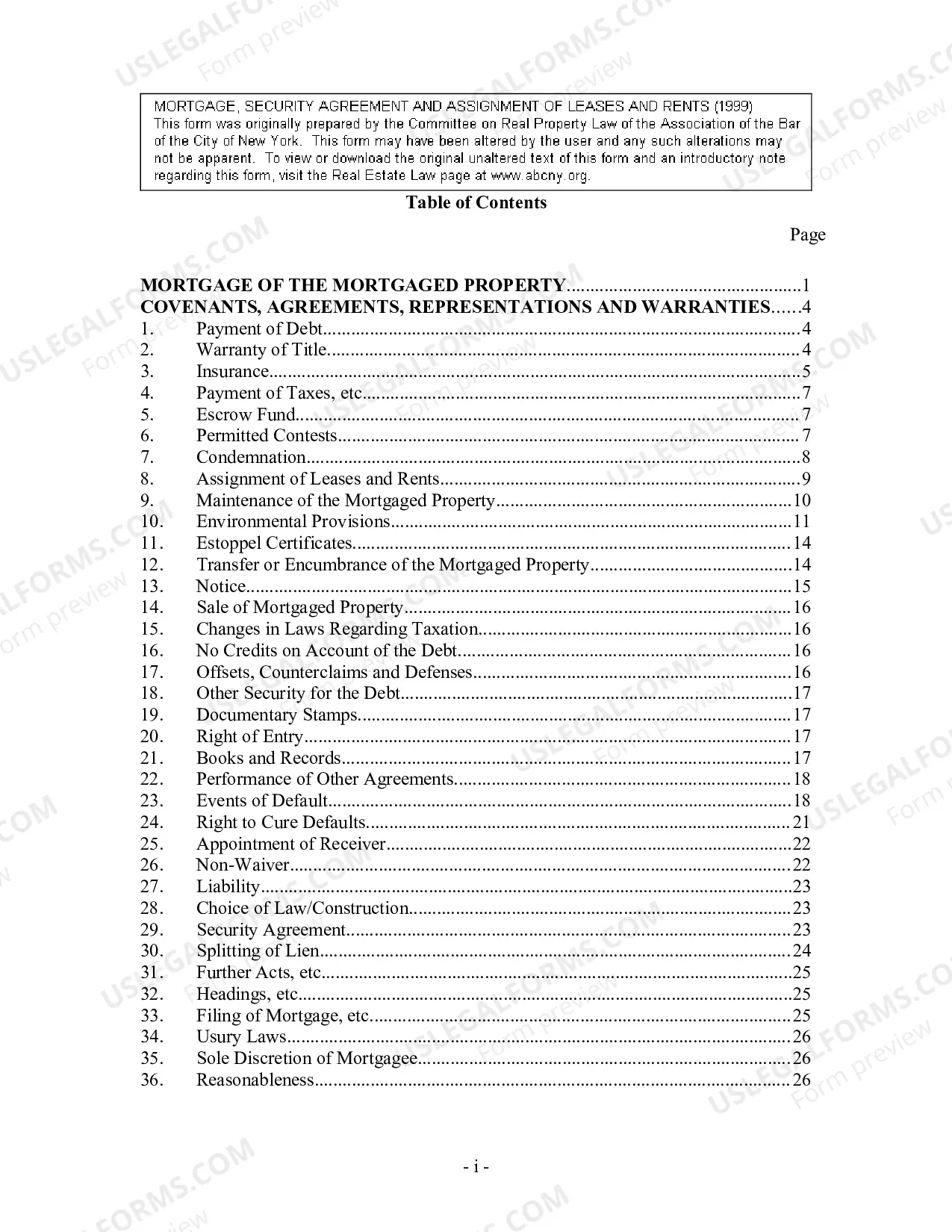 Preview Mortgage Security Agreement And Assignment of Leases And Rents