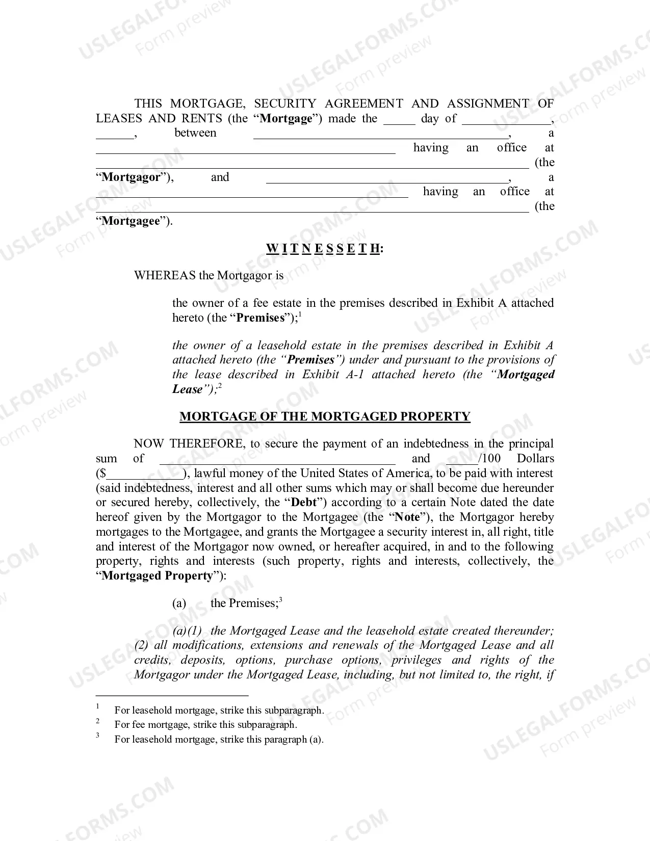 Preview Mortgage Security Agreement And Assignment of Leases And Rents