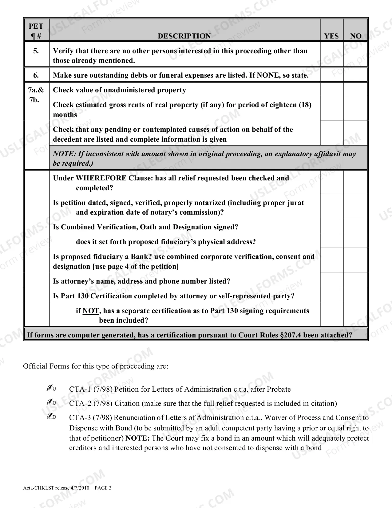 Preview Administration cta (After Probate) Proceeding Checklist