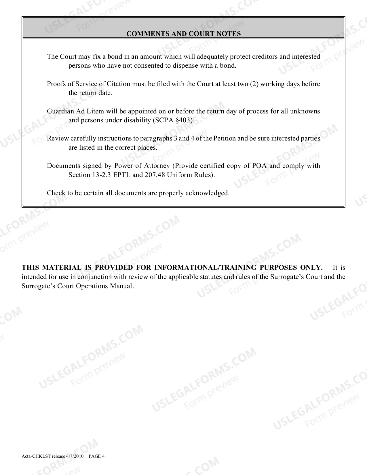 Preview Administration cta (After Probate) Proceeding Checklist