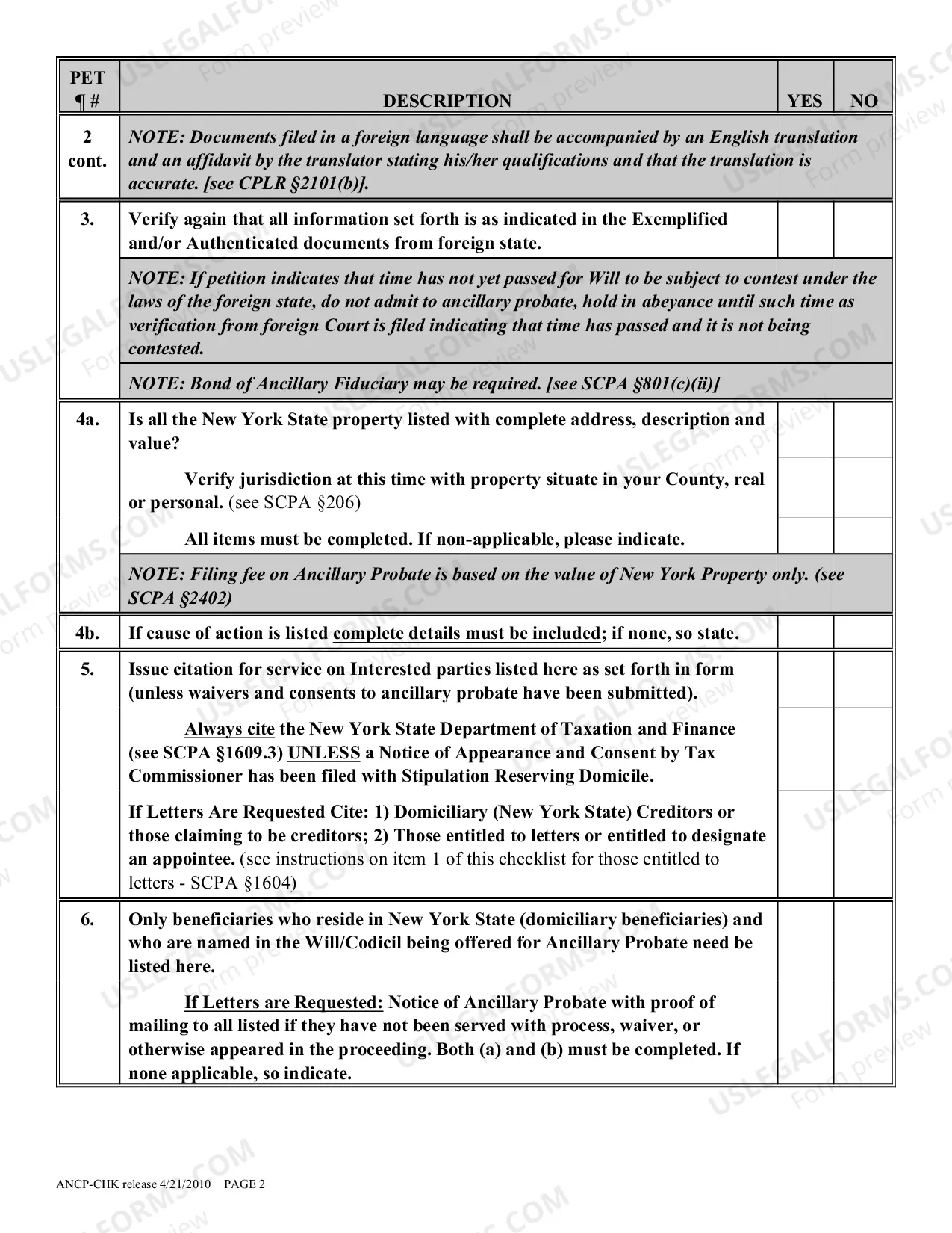 Preview Ancillary Probate Proceeding Checklist