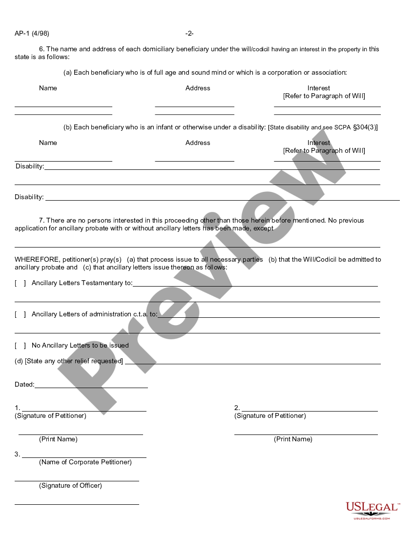 Suffolk New York Petition for Ancillary Probate | US Legal Forms