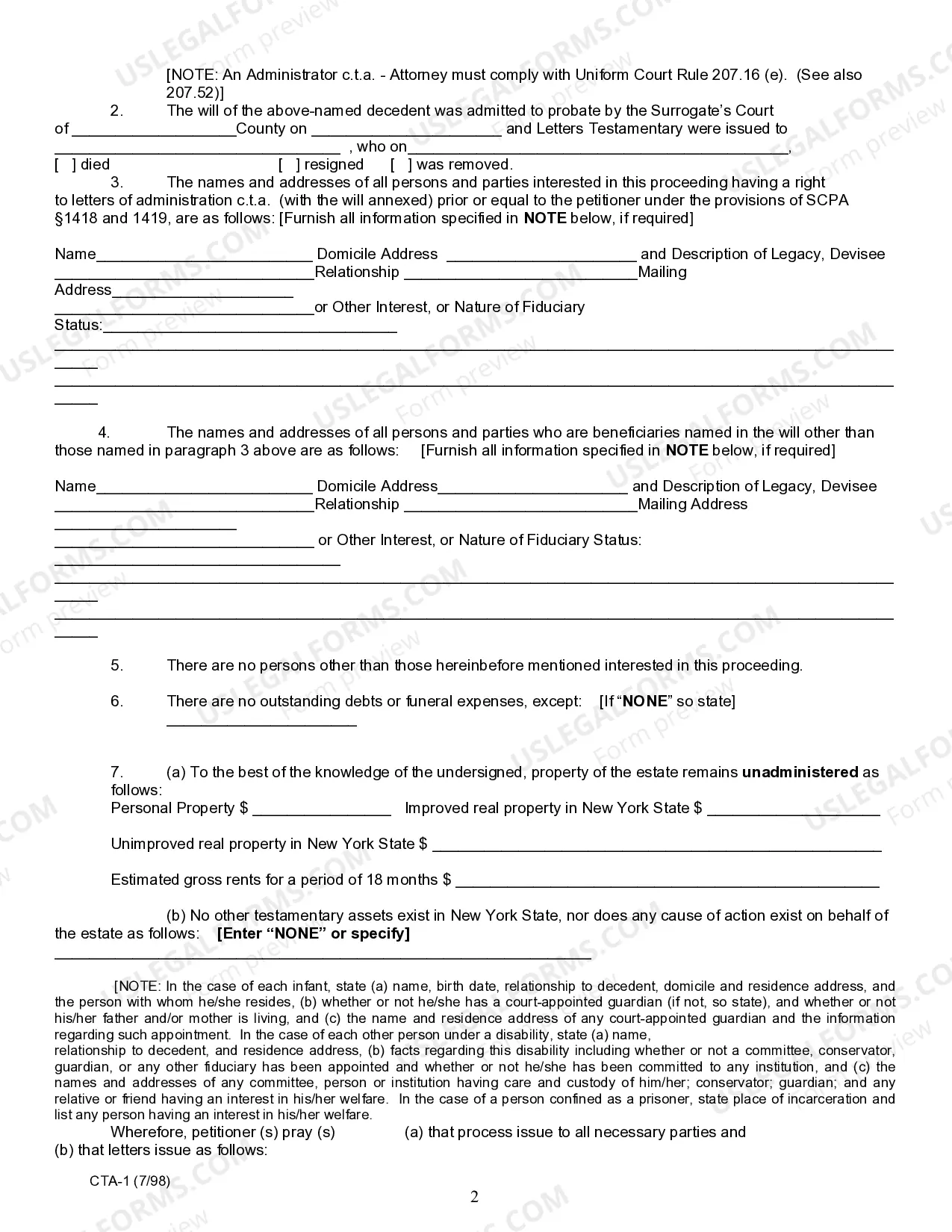 Preview Petition For Letters of Administration CTA After Probate
