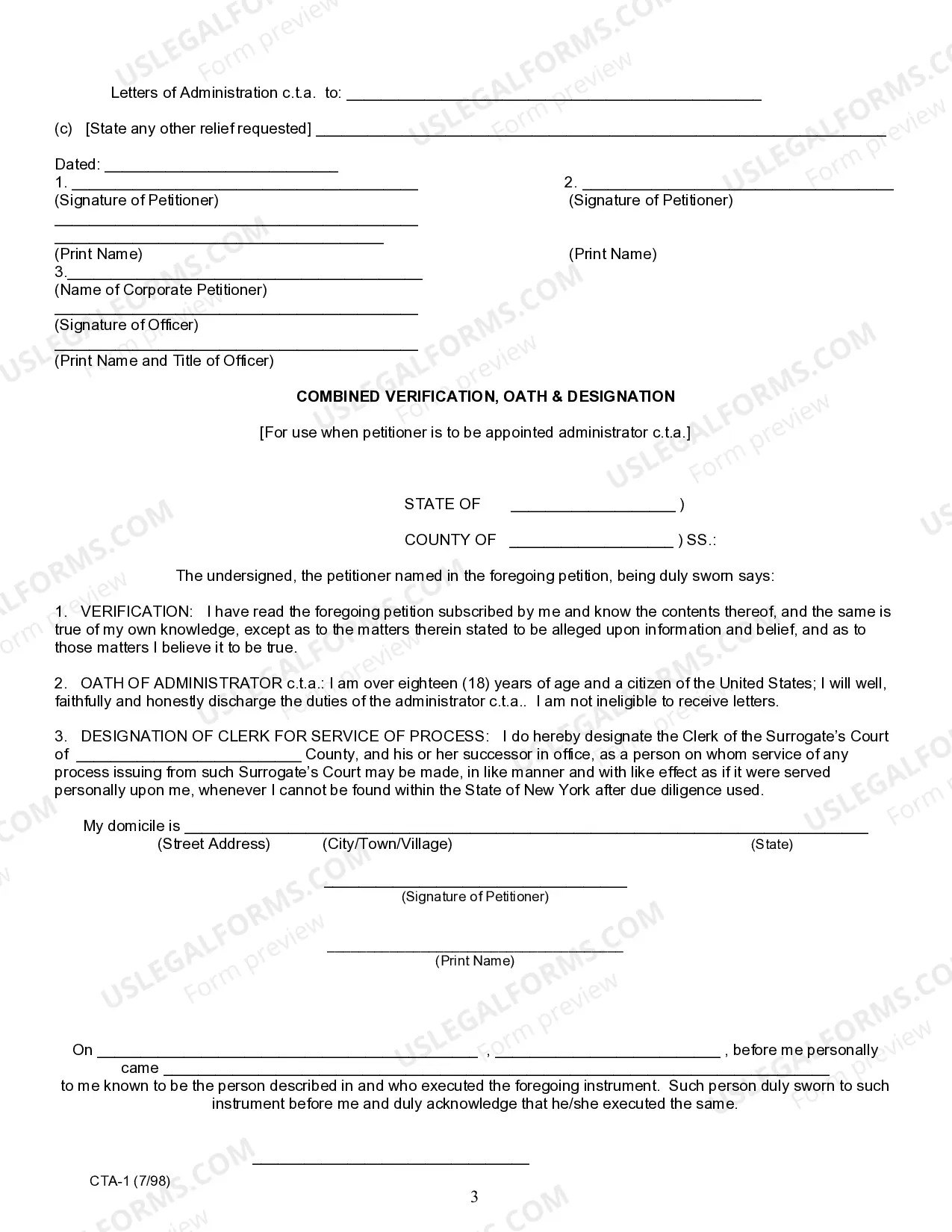 Preview Petition For Letters of Administration CTA After Probate