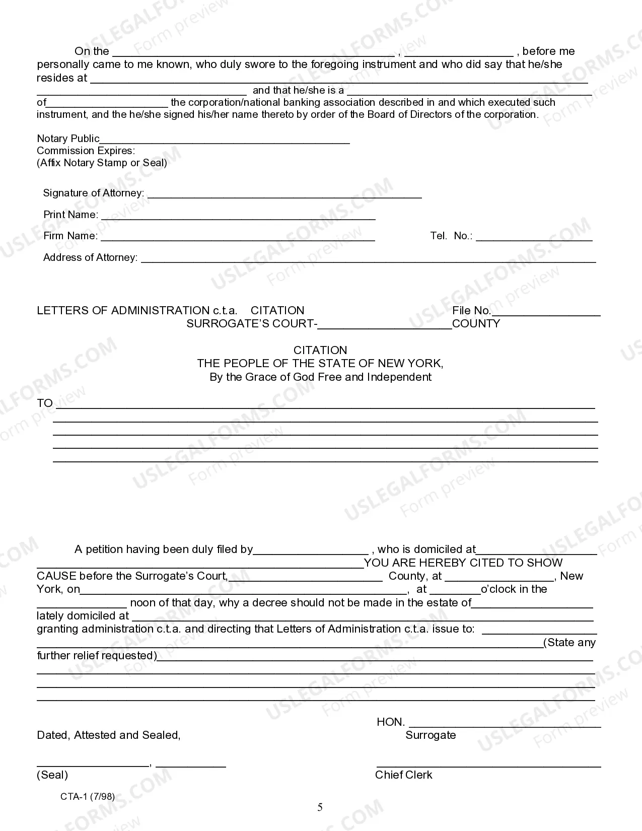 Preview Petition For Letters of Administration CTA After Probate