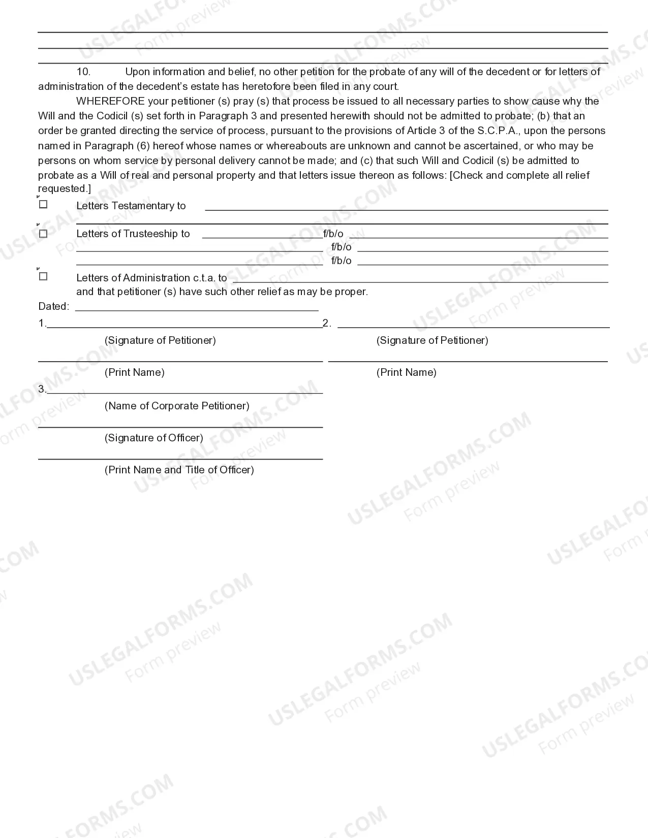 Preview Petition For Probate