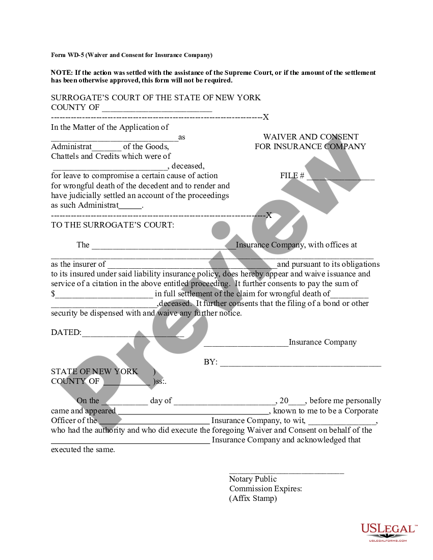 Kings New York Waiver and Consent for Insurance Company | US Legal Forms