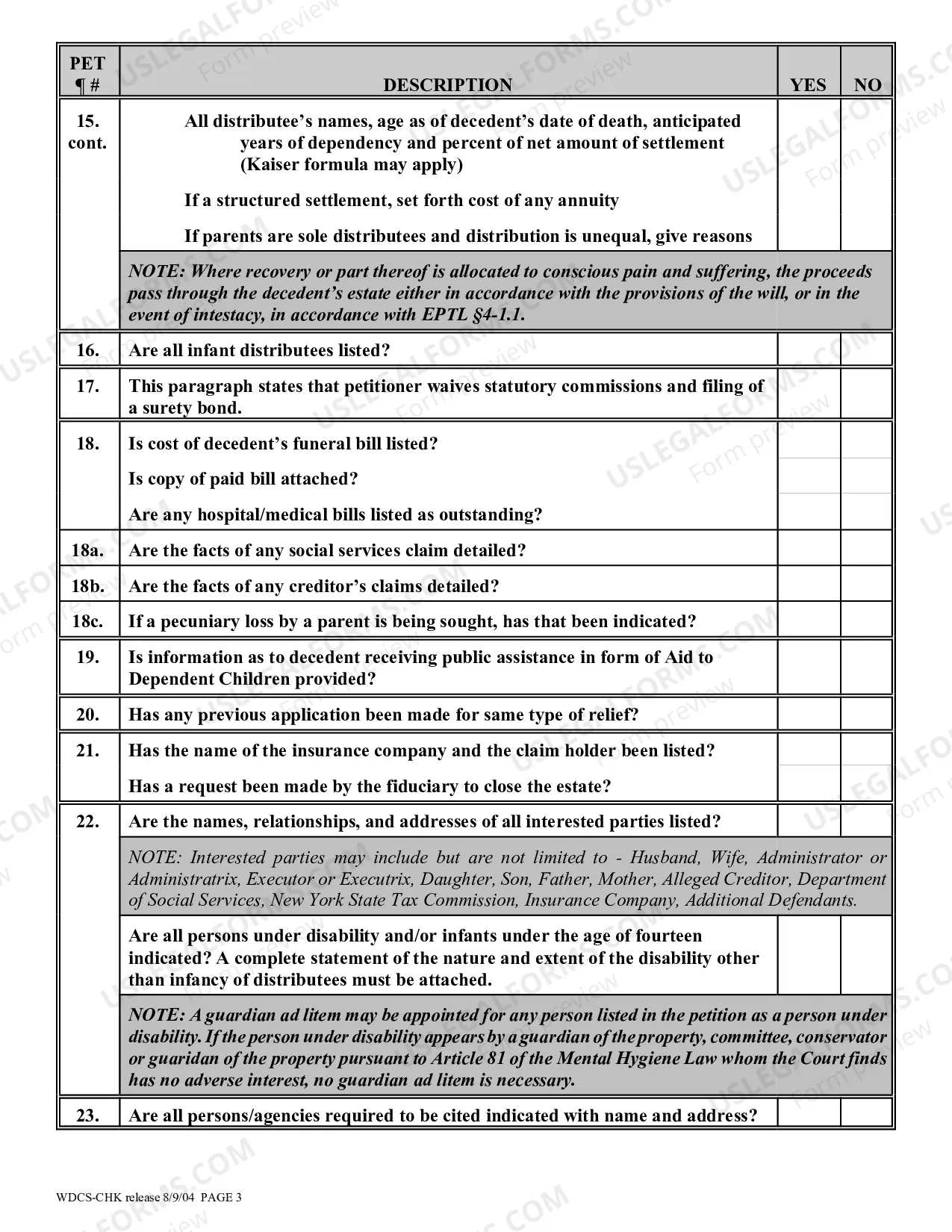 Preview Wrongful Death Compromise Settlement Proceeding Checklist