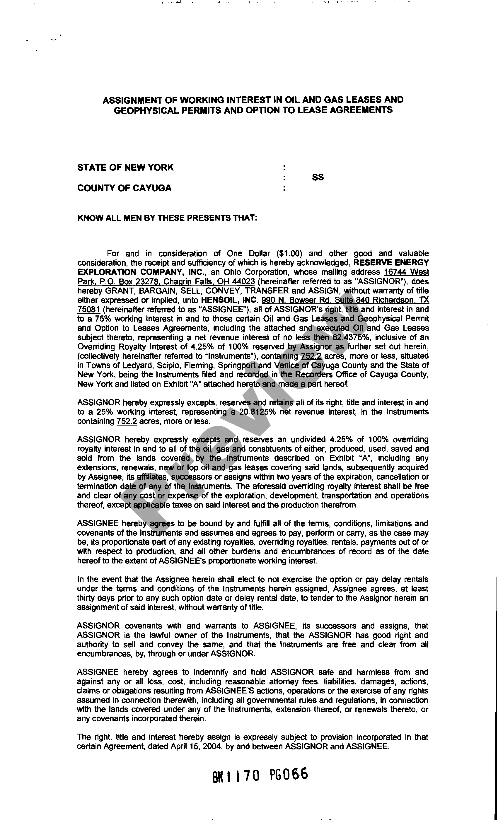 Preview Assignment of Oil and Gas Lease