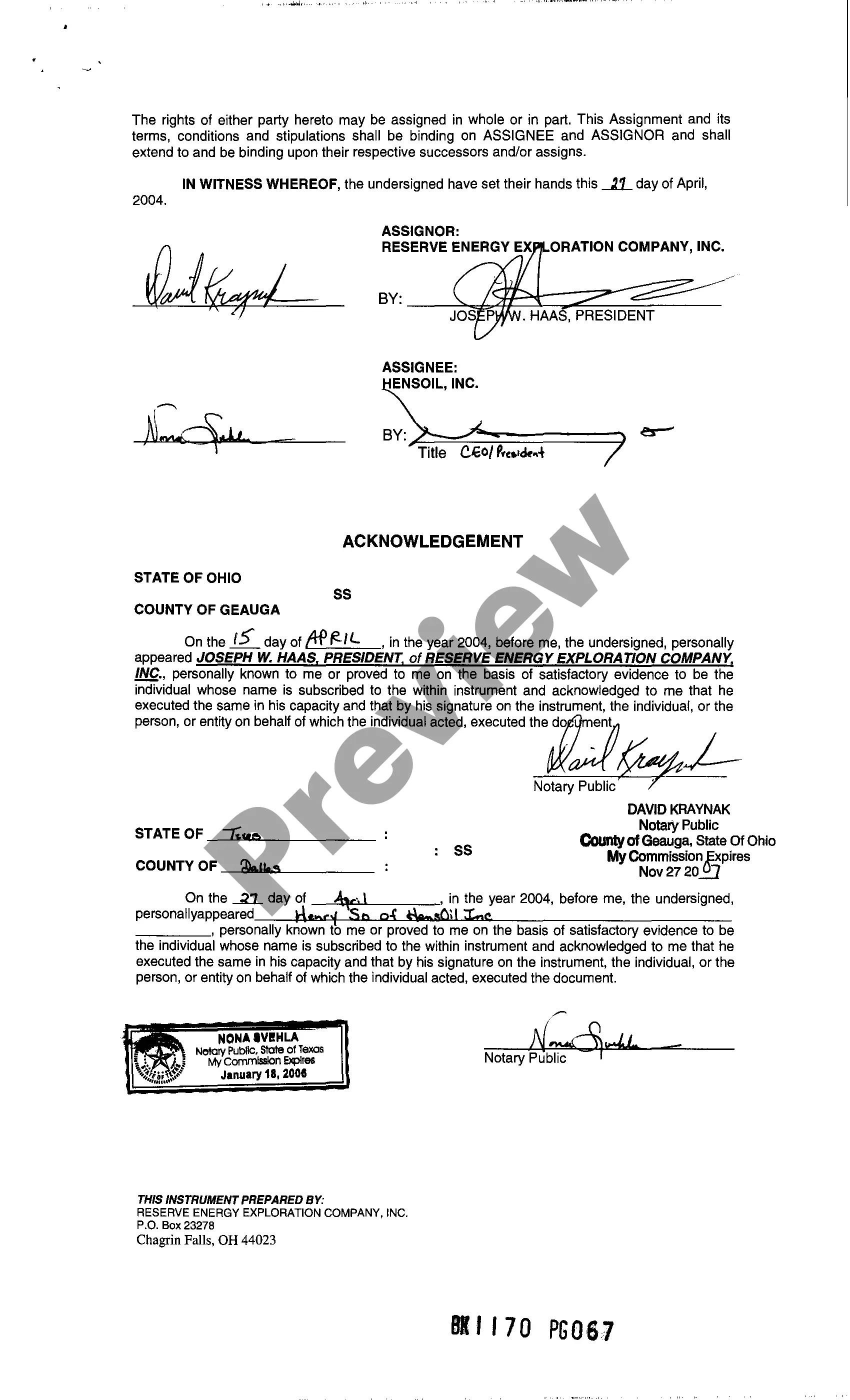 Preview Assignment of Oil and Gas Lease