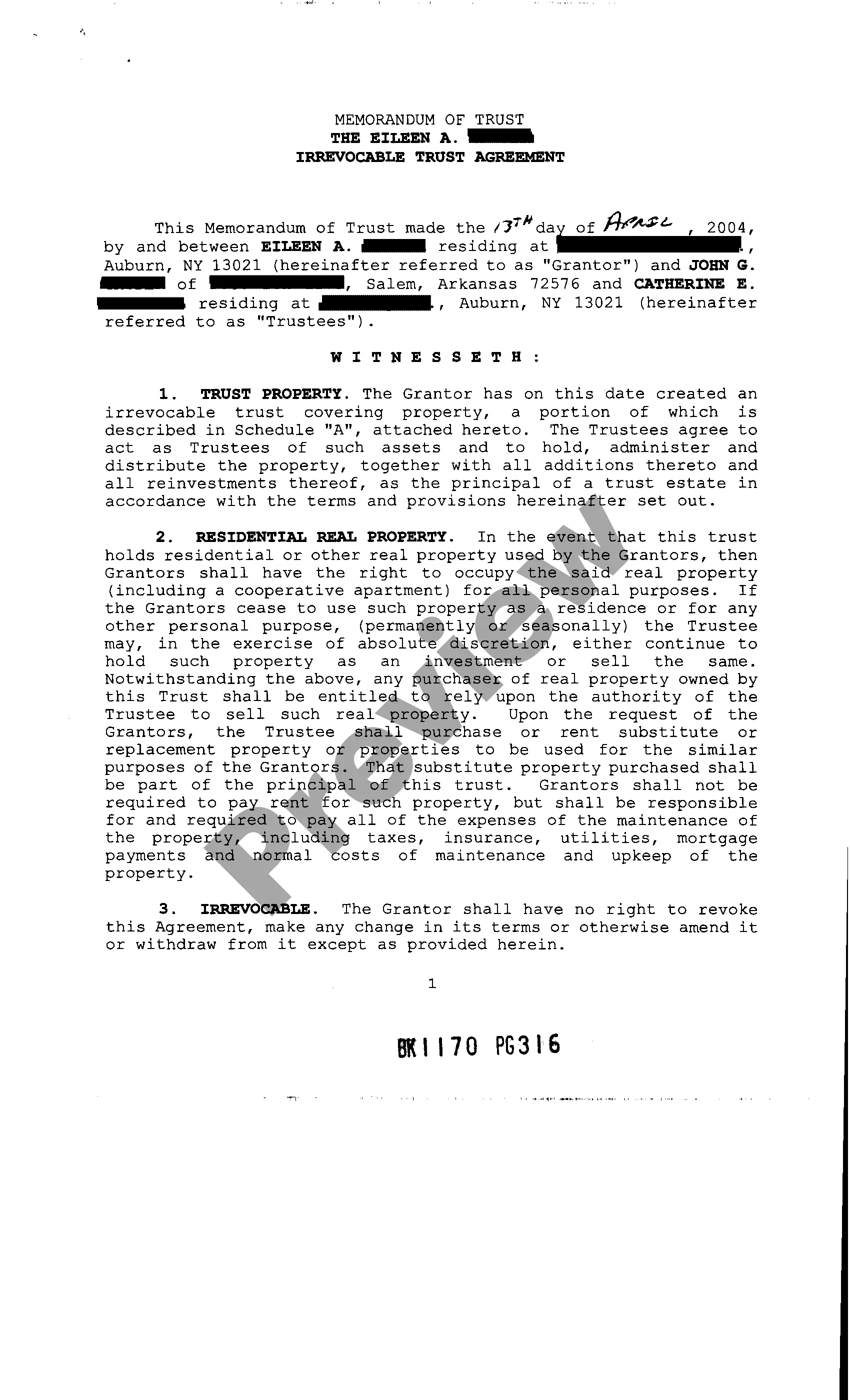 Preview Memorandum of Trust