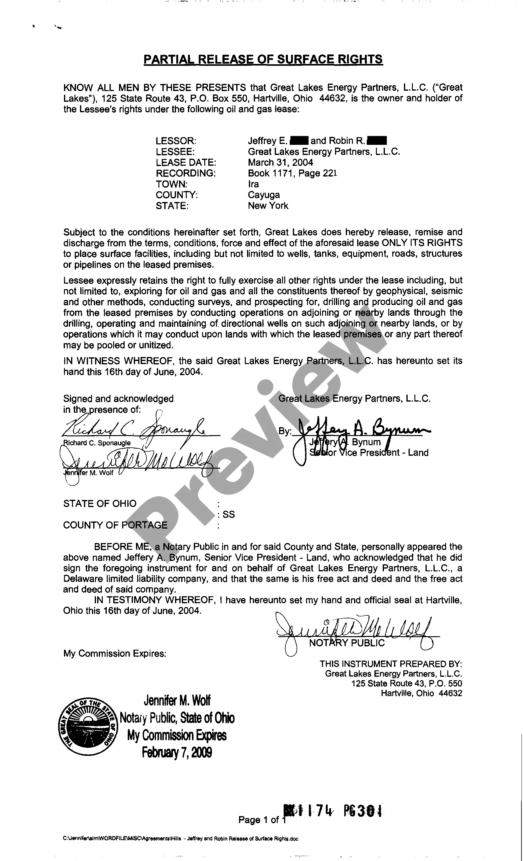 Preview Partial Release of Surface Rights