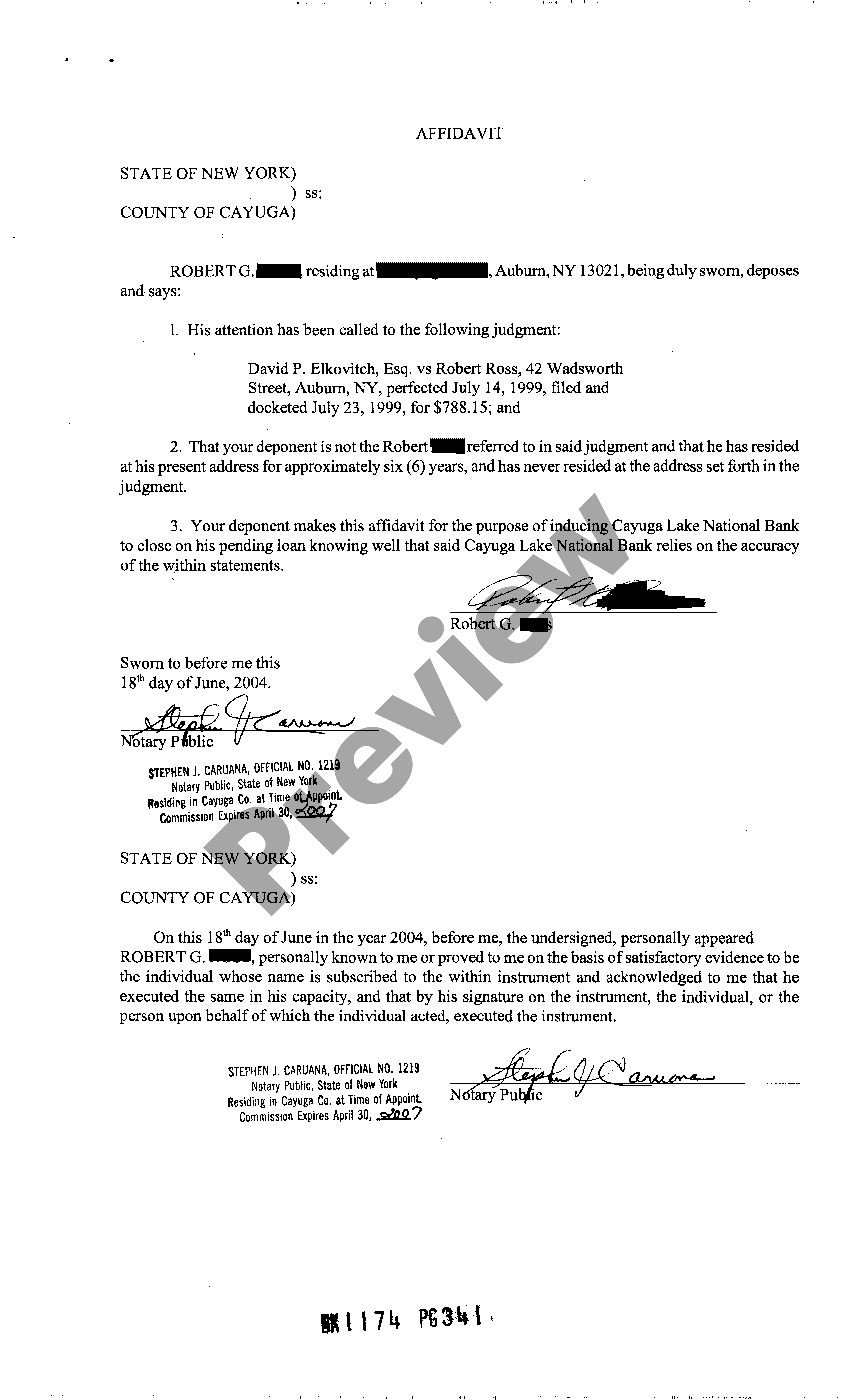 Bronx New York Judgment Affidavit US Legal Forms