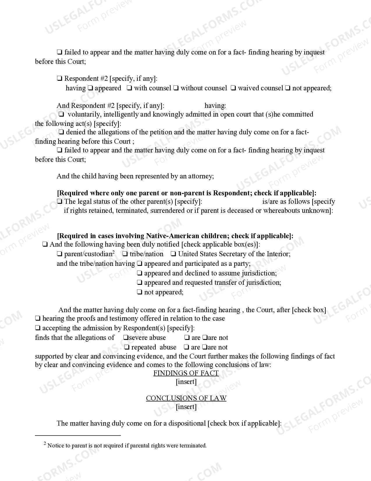 Preview Findings of Fact Conclusions of Law And Order of Disposition (Severe Or Repeated Child Abuse)