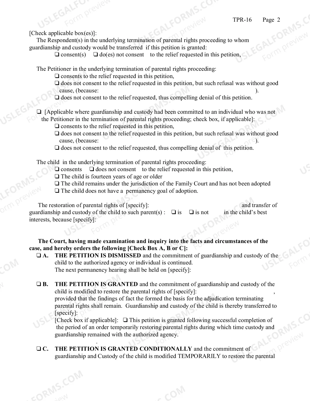Preview Order Upon Petition To Modify An Order of Disposition To Restore Parental Rights