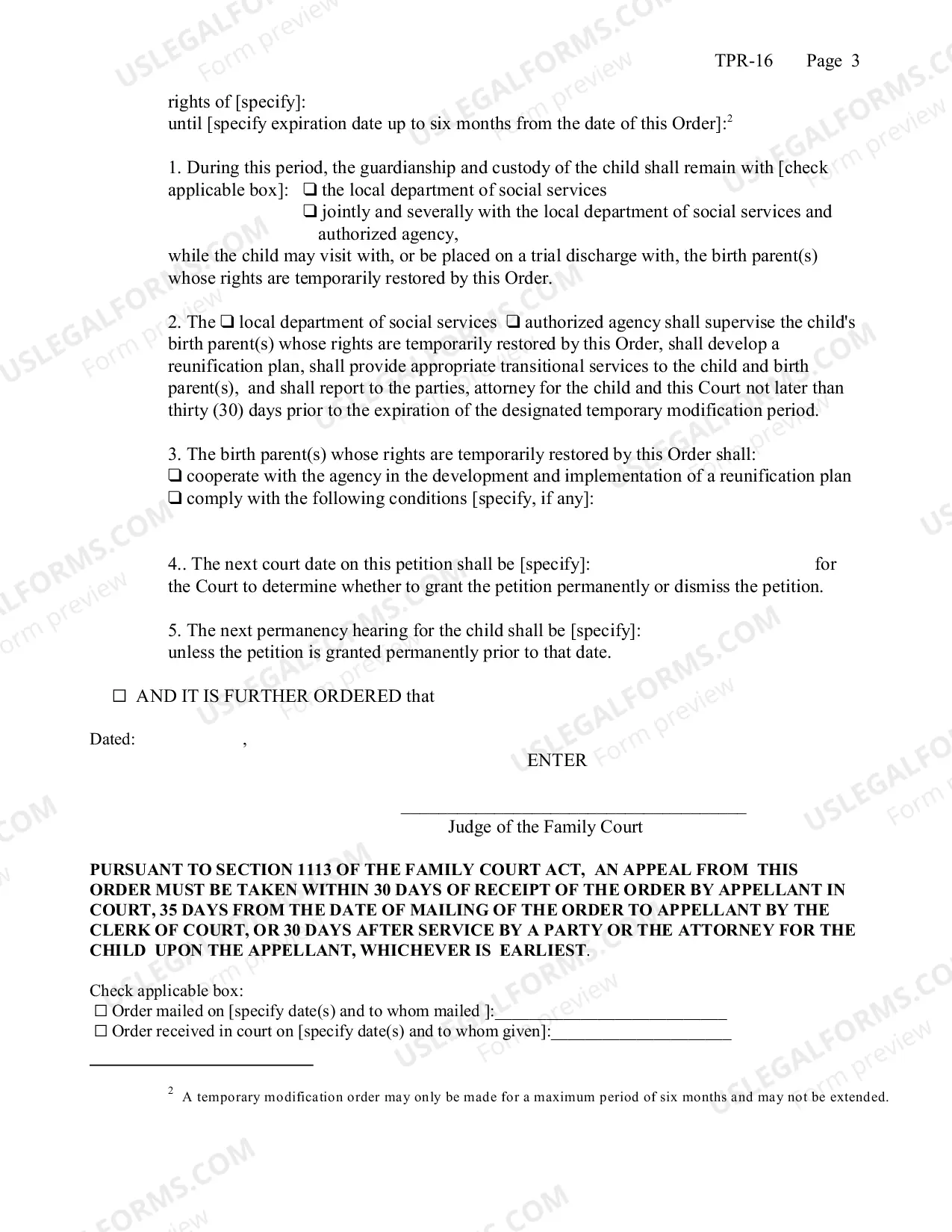 Preview Order Upon Petition To Modify An Order of Disposition To Restore Parental Rights