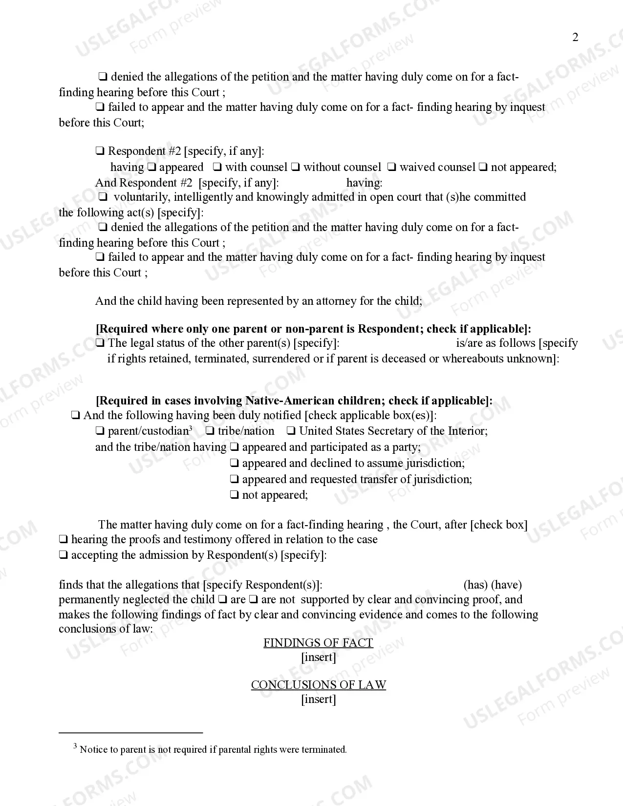 Preview Findings of Fact Conclusions of Law And Order of Disposition (Permanent Neglect)