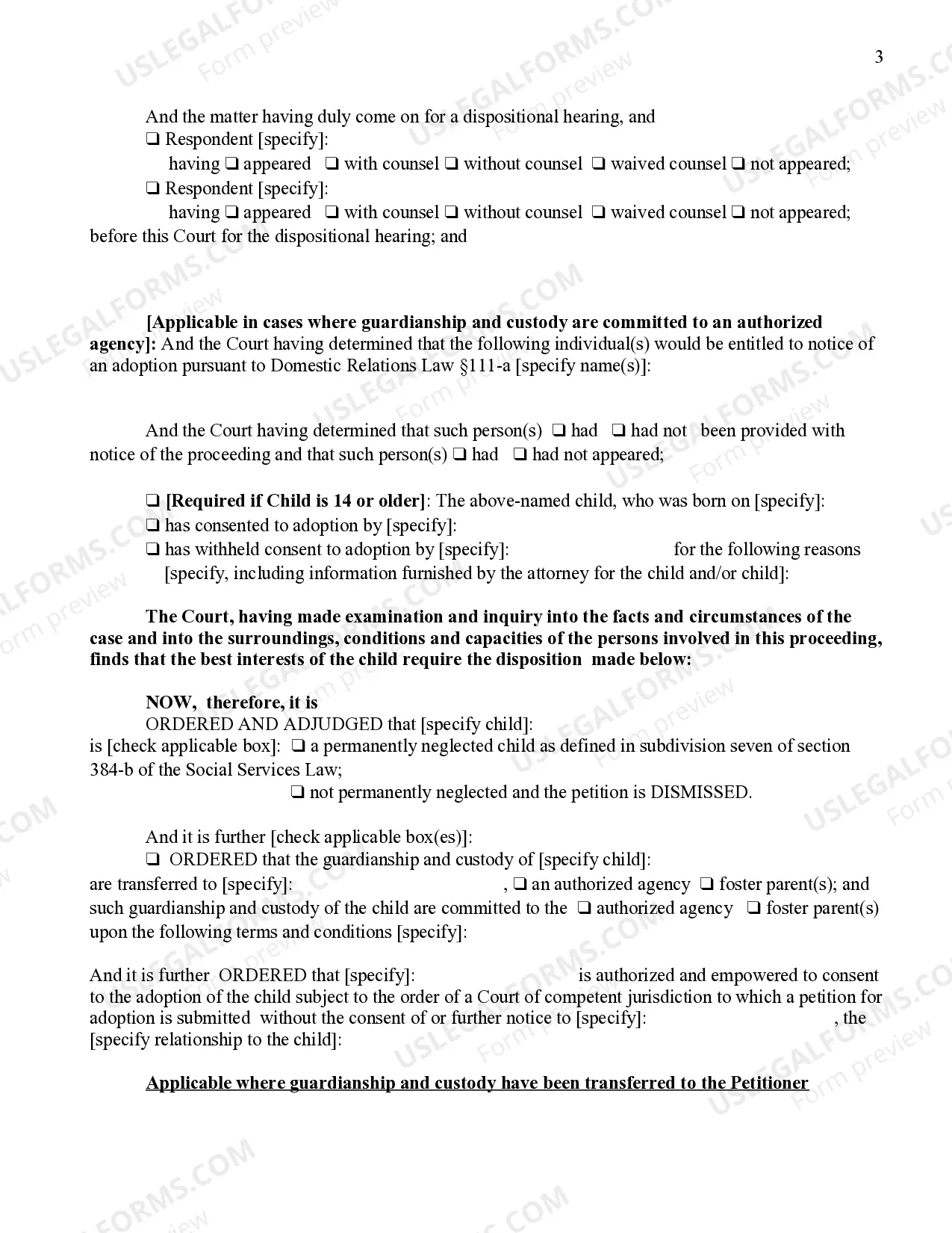 Preview Findings of Fact Conclusions of Law And Order of Disposition (Permanent Neglect)