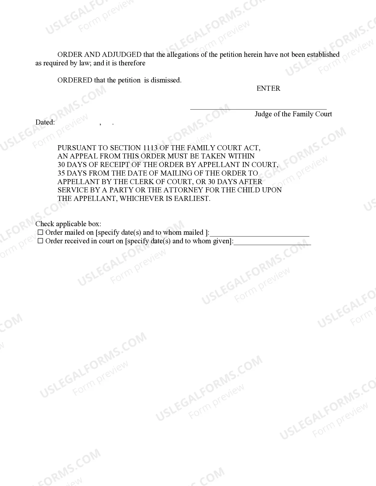 Preview Order Dismissing Petition (Requesting Commitment of Guardianship And Custody)