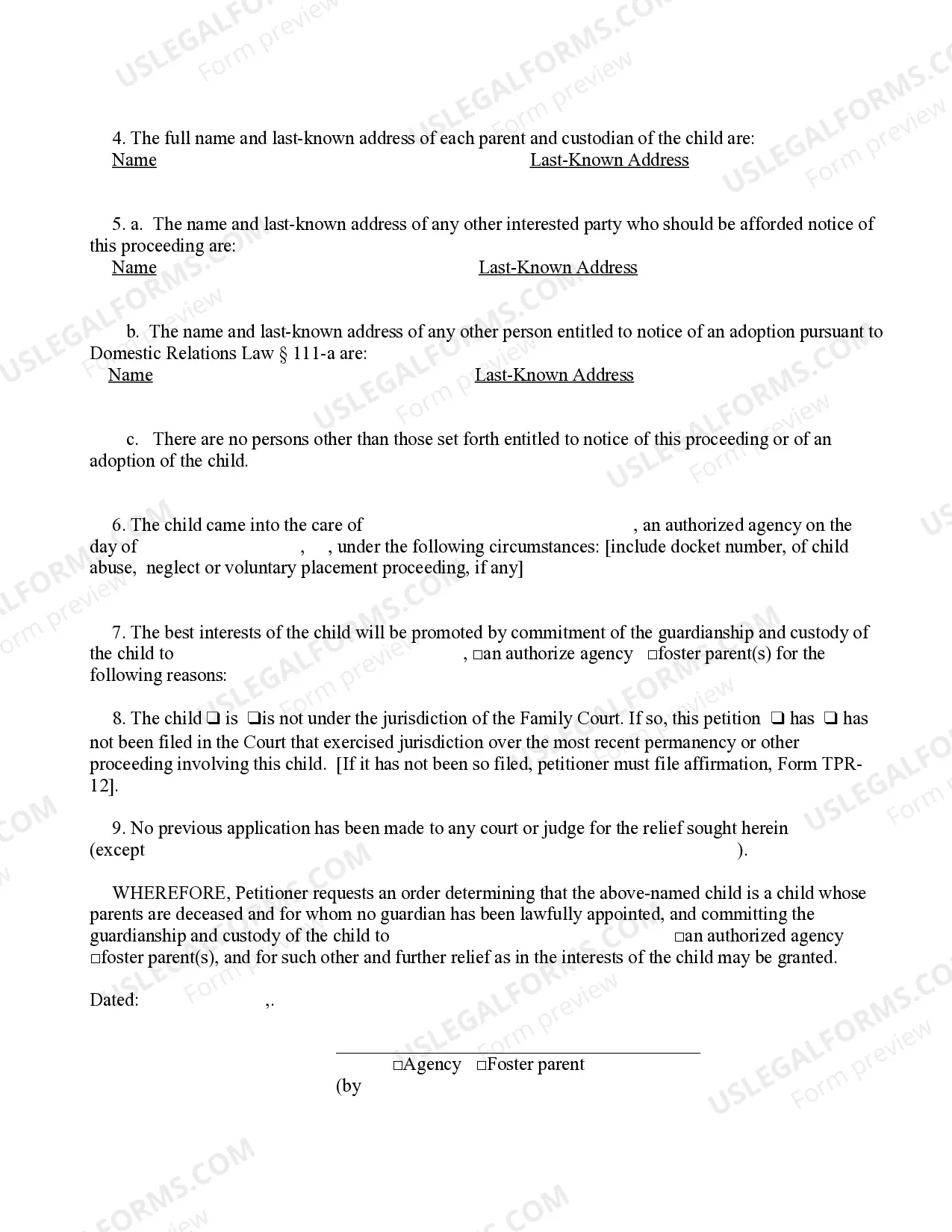 Preview Petition (Termination of Parental Rights - Parents Deceased)