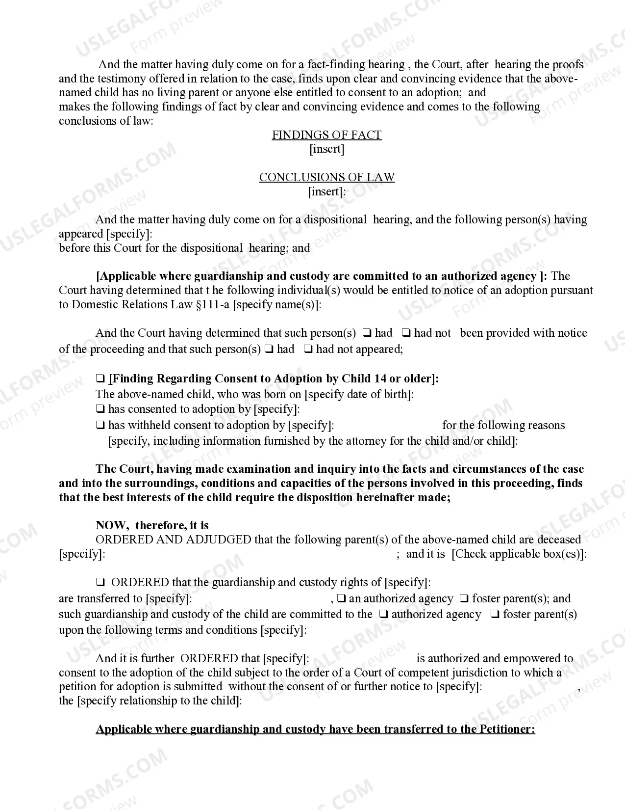 Preview Findings of Fact Conclusions of Law And Order of Disposition (Parents Deceased)