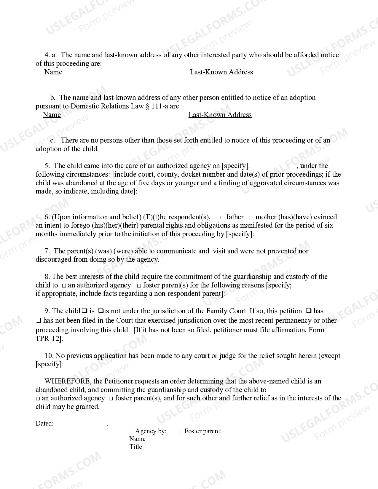 Preview Petition (Abandonment)