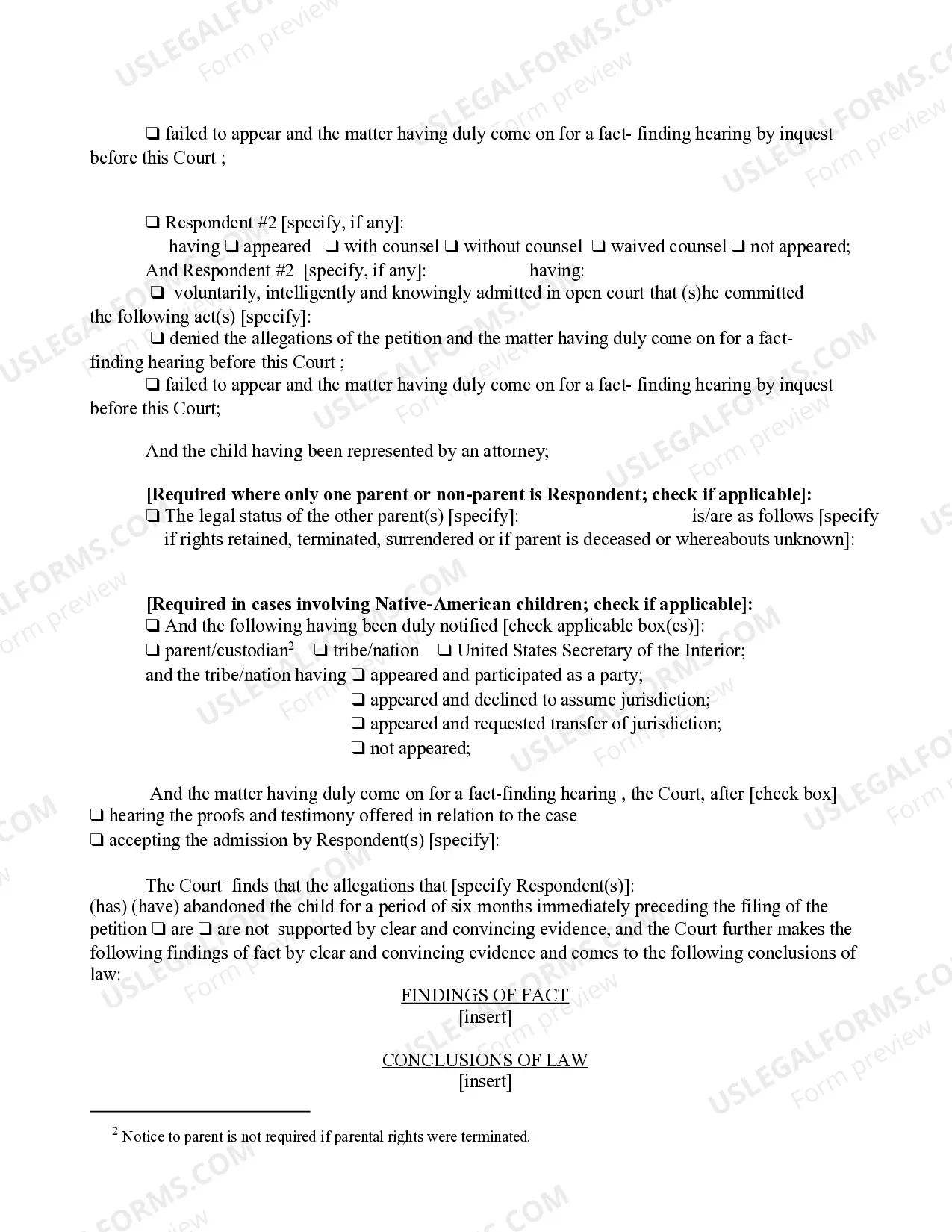 Preview Findings of Fact Conclusions of Law And Order of Disposition (Abandoned Child)