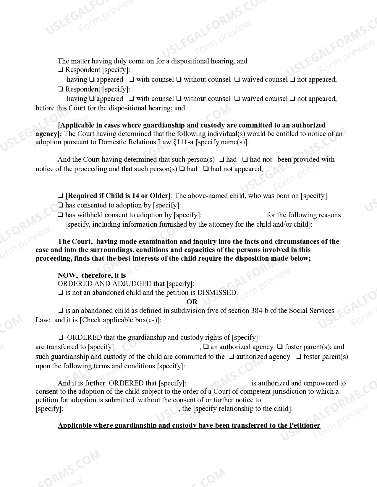 Preview Findings of Fact Conclusions of Law And Order of Disposition (Abandoned Child)