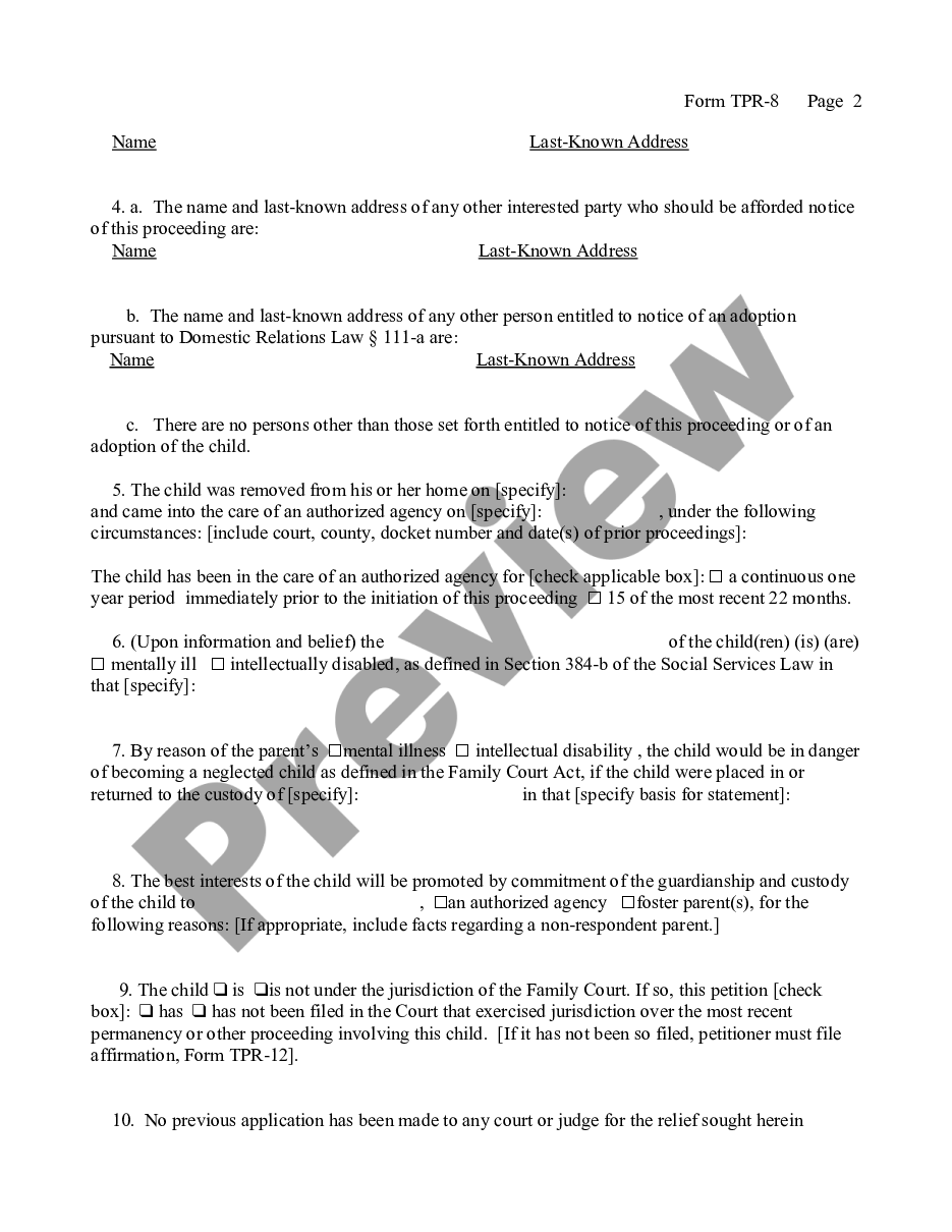 page 1 Petition - Mental Illness or Mental Retardation of Parents preview