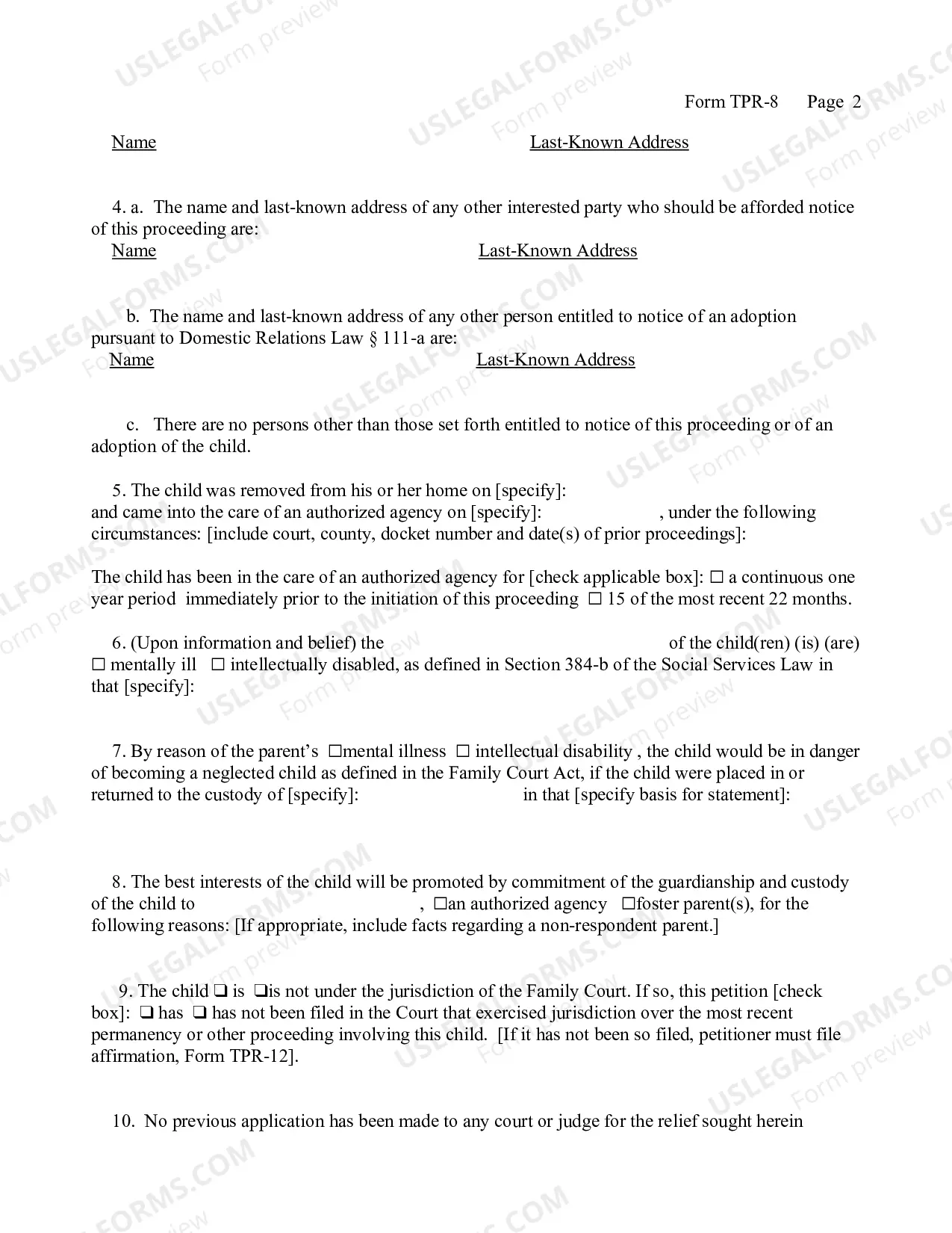 Preview Petition (Termination of Parental Rights - Mental Illness-Retardation)