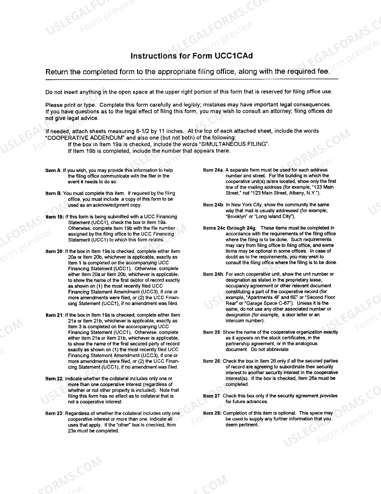 Preview New York UCC1 Financing Statement Cooperative Addendum