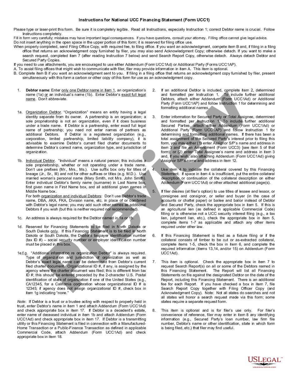 page 1 New York UCC1 Financing Statement preview