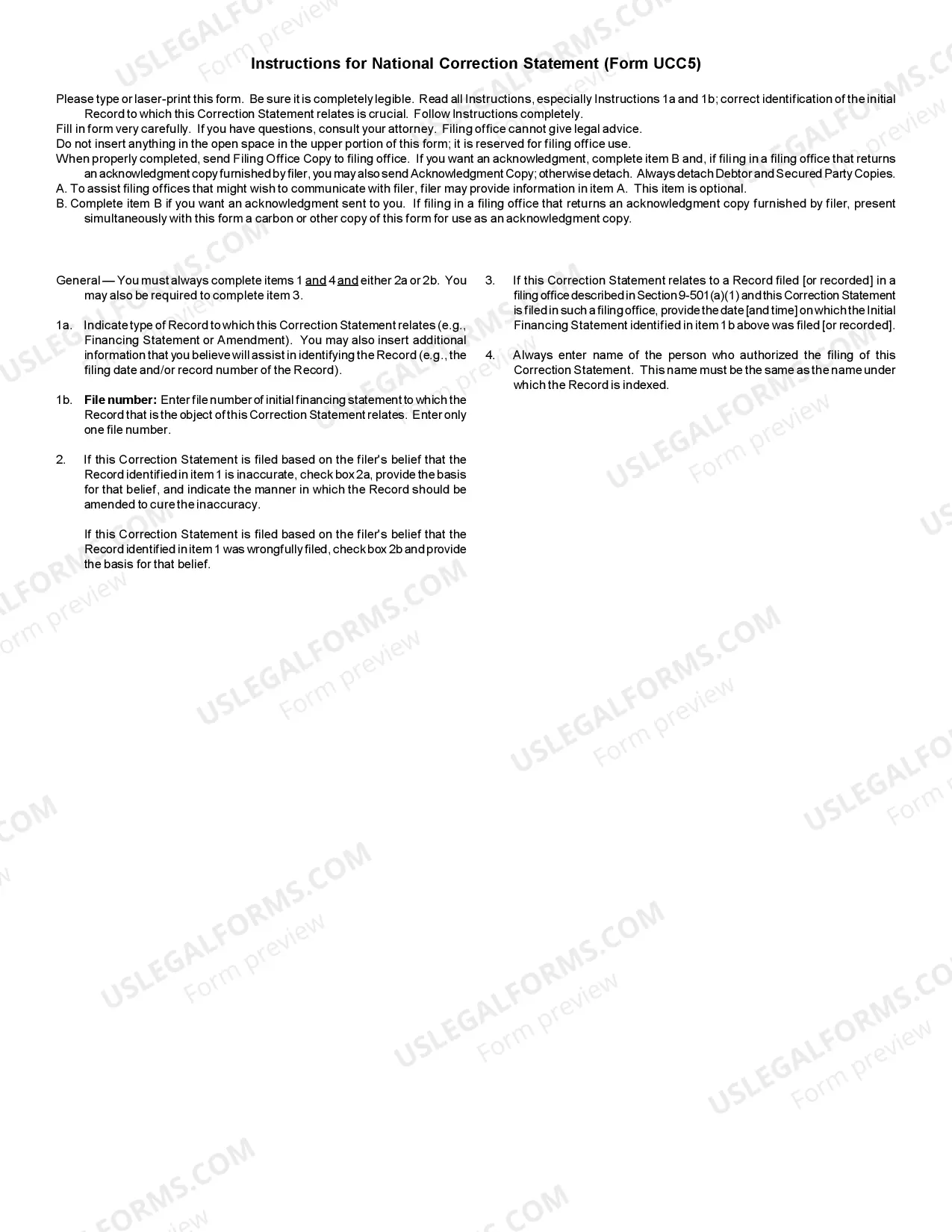 Preview New York UCC5 Correction Statement