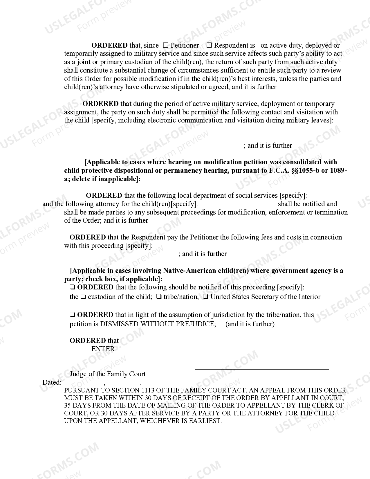 New York Order on Petition to Modify Order of Custody or Visitation ...