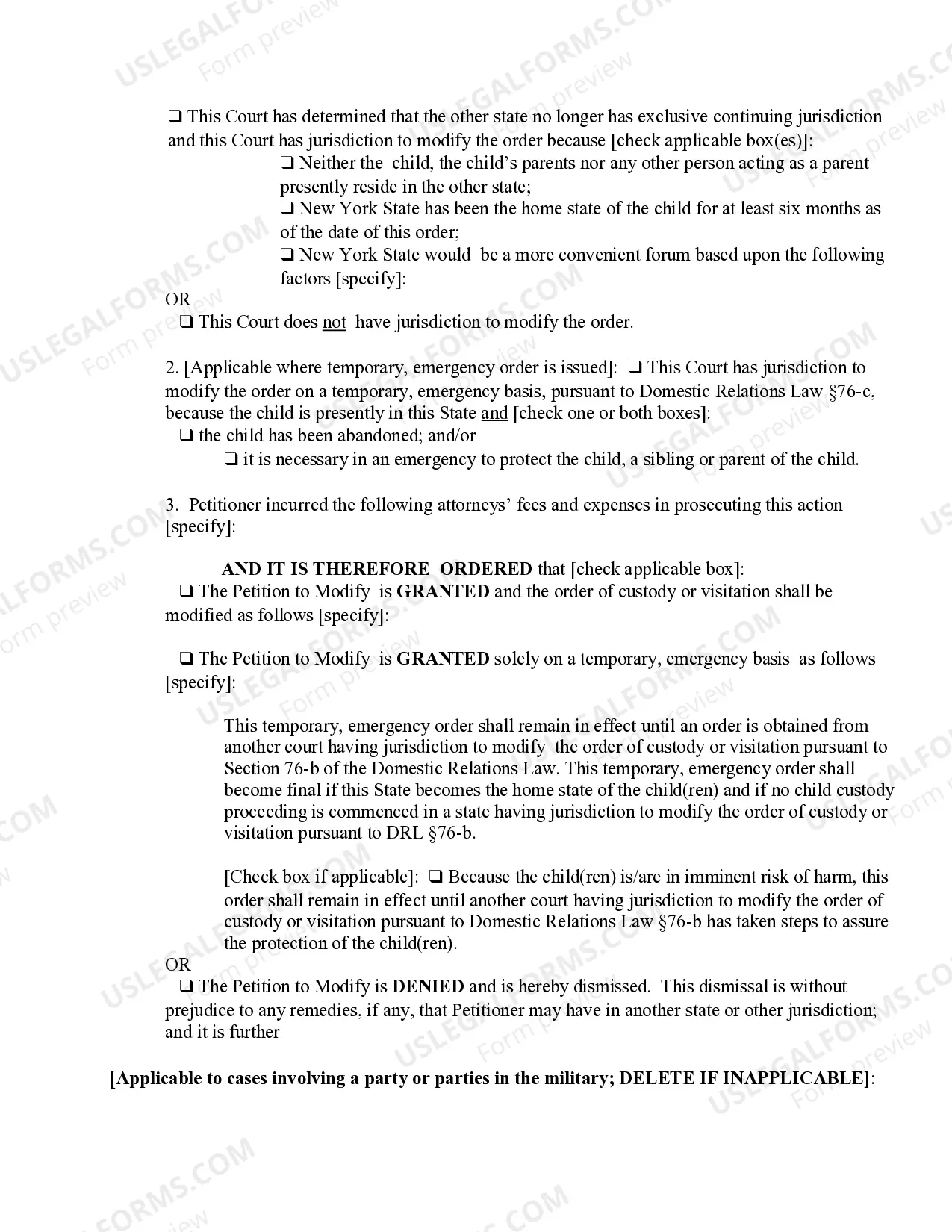 Preview Final Or Temporary Order On Petition To Modify Order of Custody Or Visitation