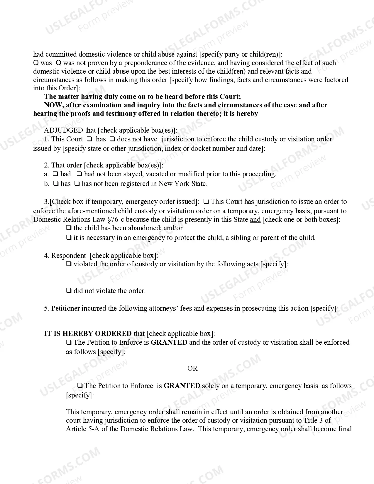 Preview Final Or Temporary Order On Petition To Enforce Order of Custody Or Visitation