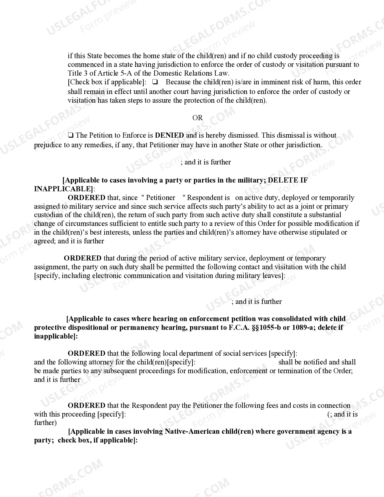 Preview Final Or Temporary Order On Petition To Enforce Order of Custody Or Visitation