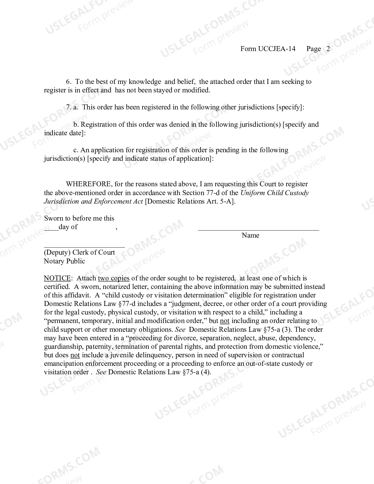 Preview Affidavit Application For Registration of Out of State Custody Or Visitation Order