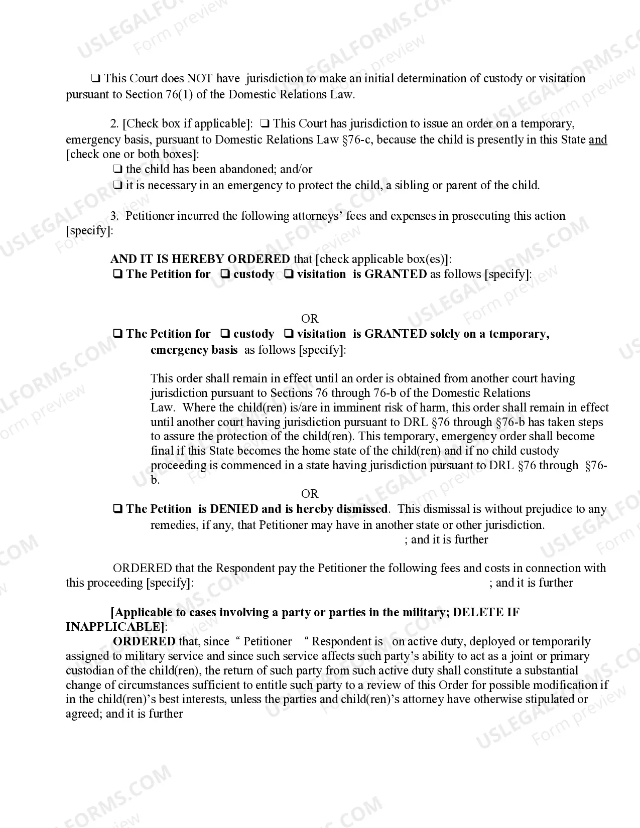 Preview Final Or Temporary Order On Petition For Custody Or Visitation