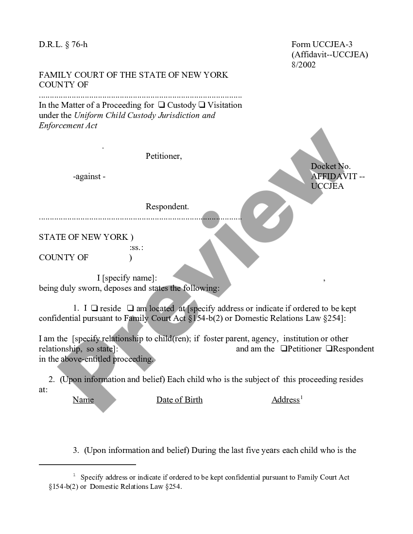 Suffolk New York Affidavit - UCCJEA - Uccjea Affidavit | US Legal Forms