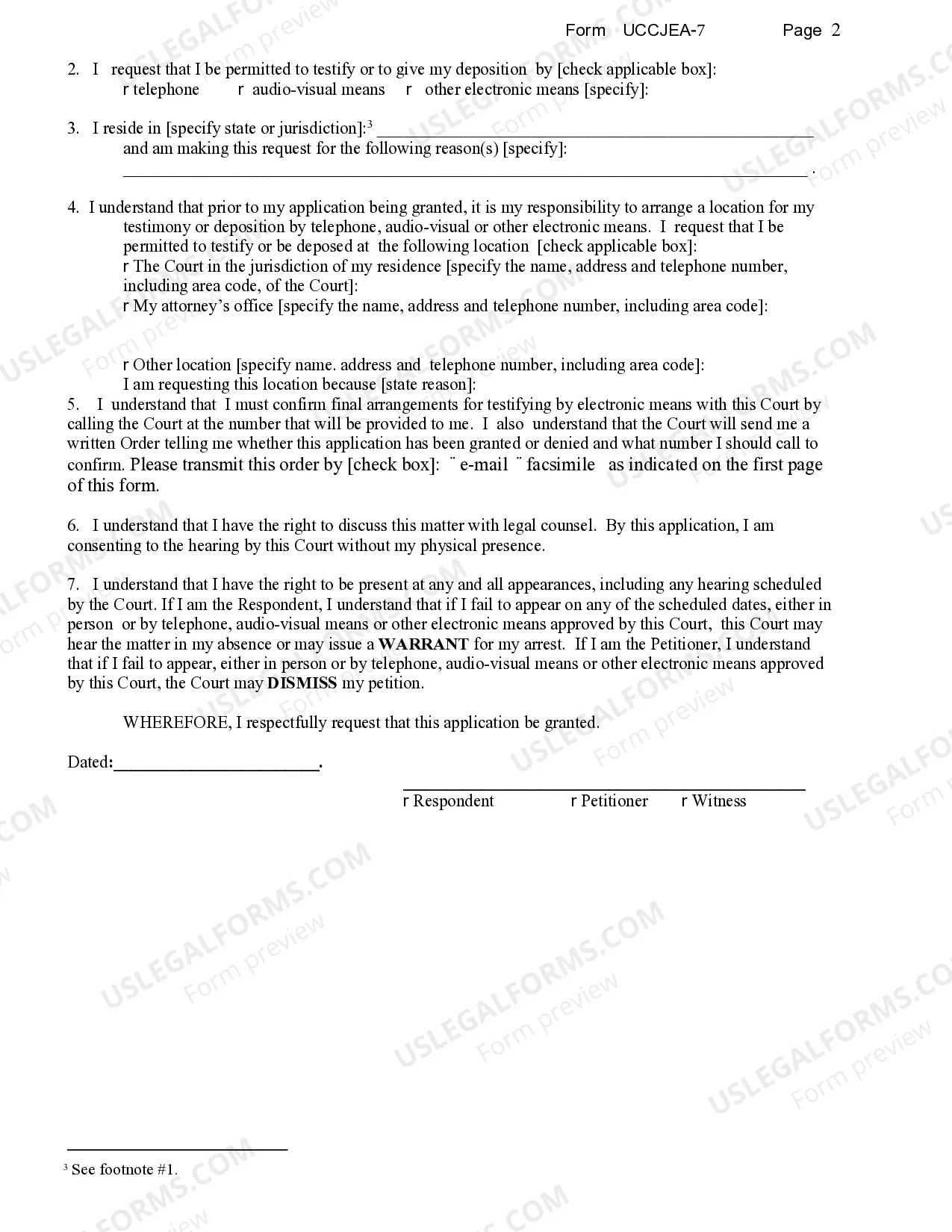 Preview Electronic Testimony Application - Waiver of Physical Presence