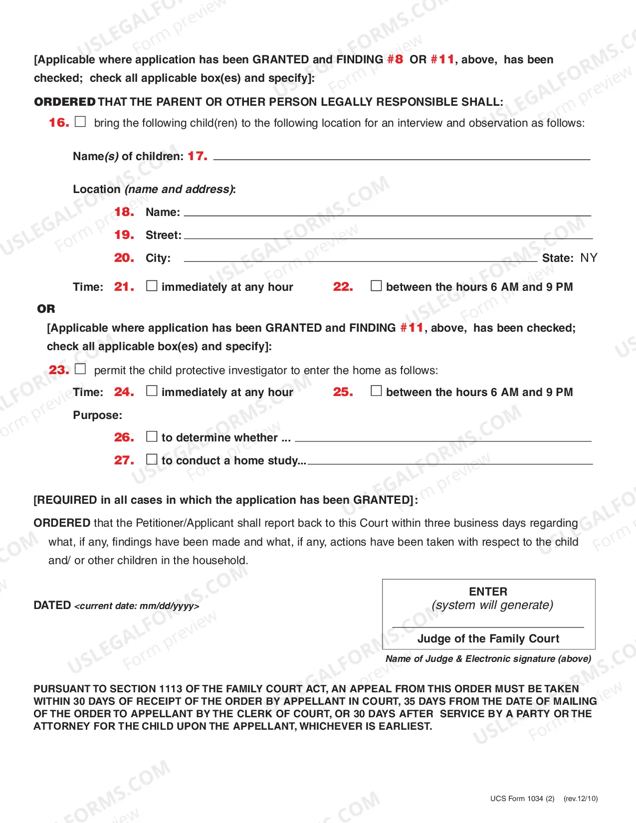 Preview Order On Application For Access To Child(ren) And-Or Home (Before Petition Filed-Off Hours)