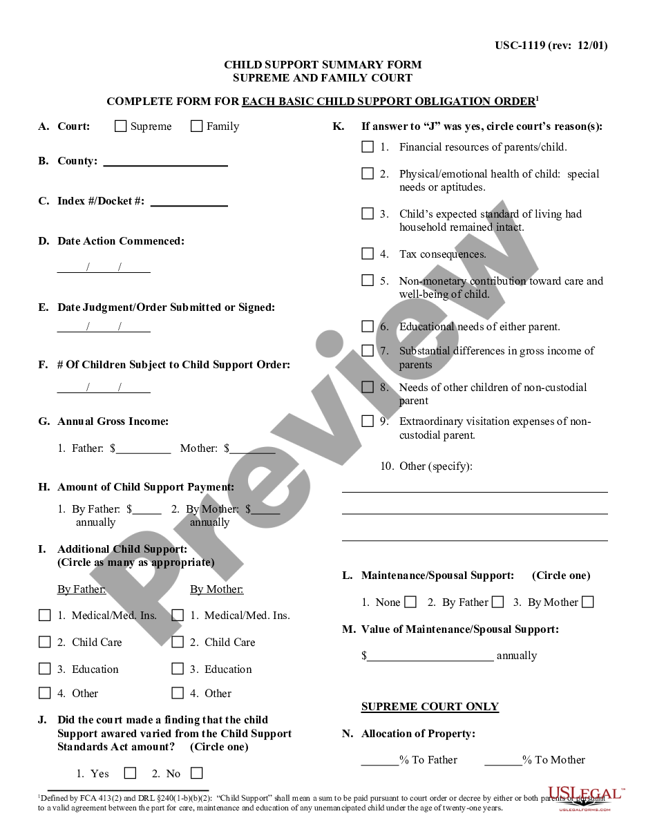 page 0 Divorce and Child Support Summary Sheet preview