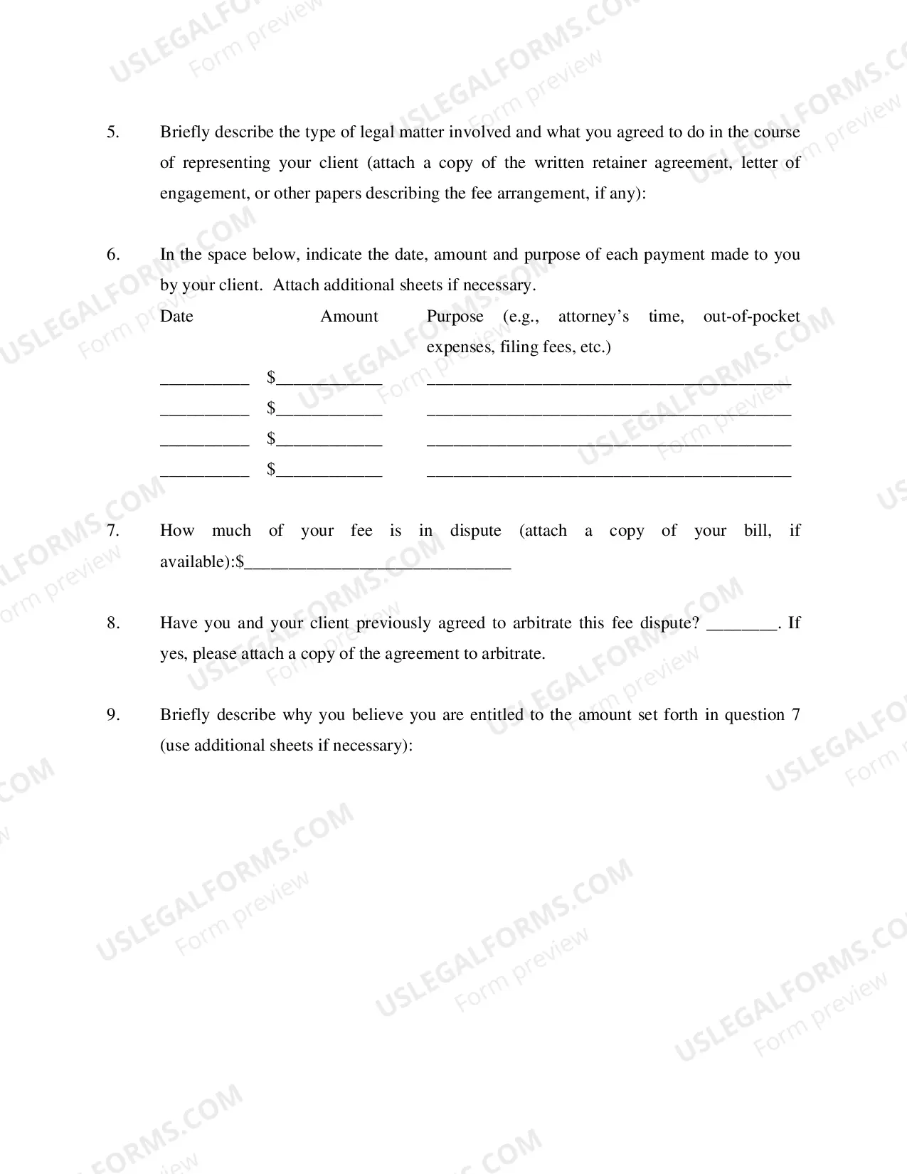 Preview Attorney Request For Fee Arbitration