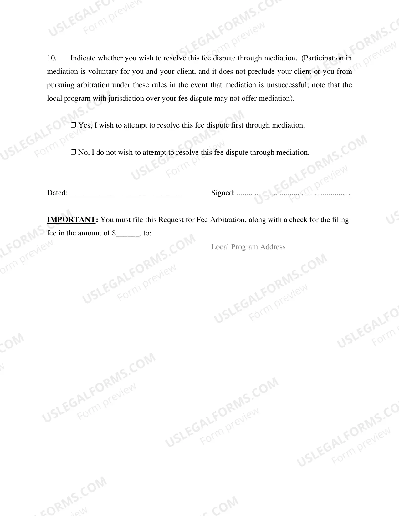 Preview Attorney Request For Fee Arbitration
