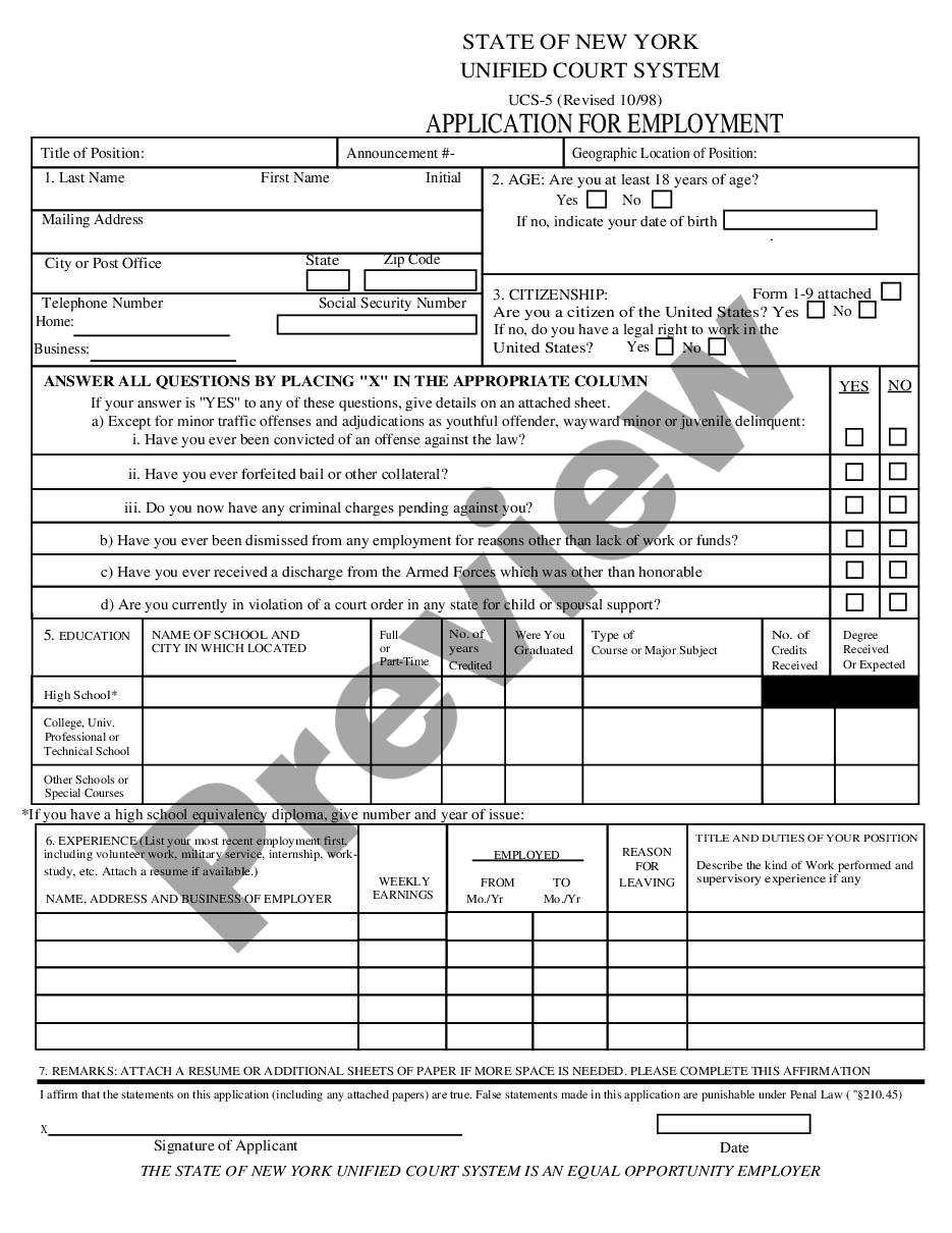 New York Application For Employment Or Work Us Legal Forms 6226
