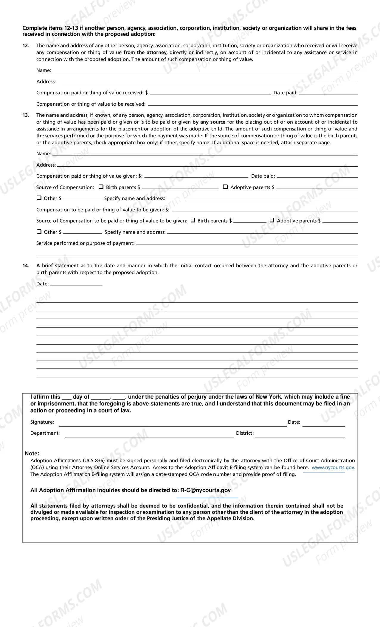 Preview Uniform Adoption - Attorney's Affidavit (Agency & Private Placement)
